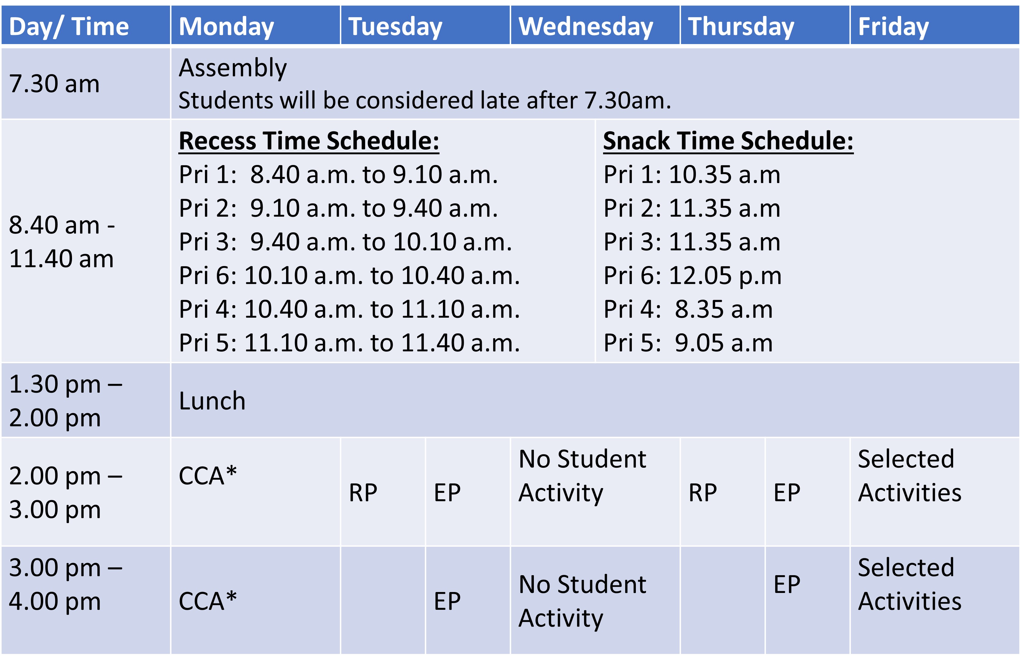 2025 School Hours